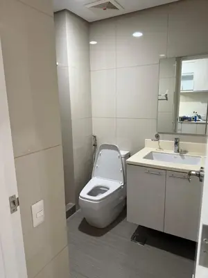 a white bathroom with a toilet and a sink at Studio penthouse 1 in Manila