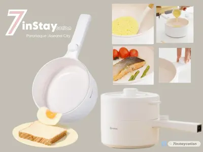 a collage of pictures of food and a mixer at 1BR Solemare Aseana MOA Okada Ayala Bay Mall COD Paranaque w/WIFI in Manila