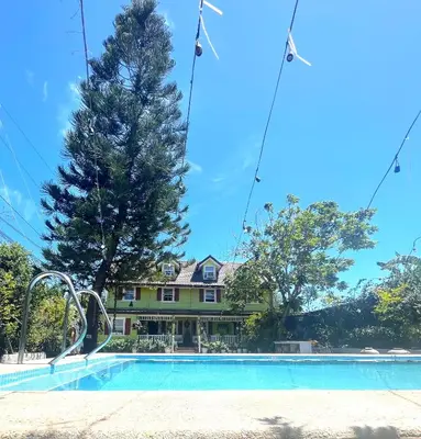 a house with a tree next to a swimming pool at Madie's Place Guest House in Santa Rosa