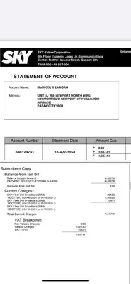 a screenshot of a document with a statement of account at Cecillian place staycation @ pasay in Manila