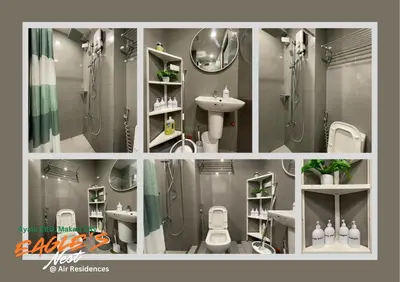 a collage of pictures of a bathroom with a shower at City View Condo Unit with Netflix & Wifi in Ayala Avenue Makati City in Manila