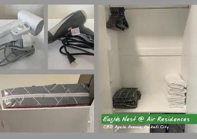 a collage of pictures of a room with a bed and equipment at City View Condo Unit with Netflix & Wifi in Ayala Avenue Makati City in Manila