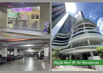 two pictures of a building with a parking lot at City View Condo Unit with Netflix & Wifi in Ayala Avenue Makati City in Manila