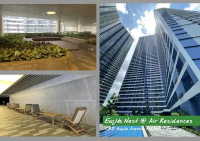 a collage of three pictures of a tall building at City View Condo Unit with Netflix & Wifi in Ayala Avenue Makati City in Manila