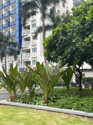 a row of plants in front of a building at Justcondos at Sea Residences in Manila