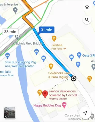 a map showing the location of happy bubbles dog at Lawton Residences Studio Room 3I in Manila
