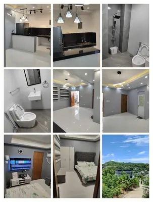 a collage of different pictures of a bathroom at Sky Haven Staycation in Rizal