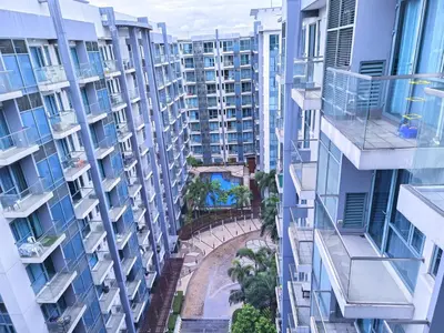 an overhead view of a street between buildings at Two Palmtree Villas Across Manila Airport Terminal 3 -JJRMK Condotel in Manila