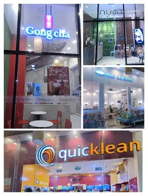 a collage of four pictures of a store at Palmtree Two Villas Across Terminal 3 or Manila Airport in Manila