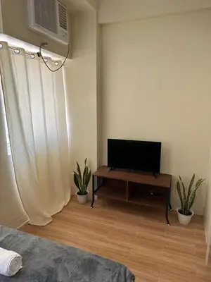 a room with a television and a table with plants at Neat Unit in Holland Park Southwoods in Biñan
