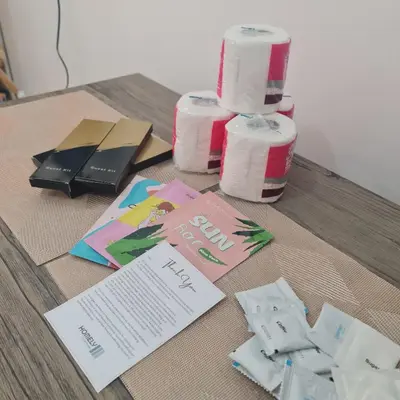 a table with toilet paper and some rolls of paper at HOMELY @ Green 2 Residences SMDC DLSUMC in Dasmariñas
