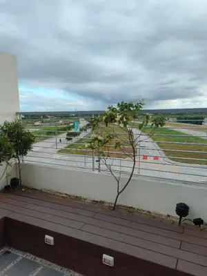 a tree sitting on a wall next to a building at The Verdin at Maple Grove in Cavite
