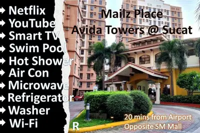 a collage of pictures of a city with buildings at Near Manila Airport, MAILZ HOMEZ COZY 2 Bedroom Condo, Full Kitchen, Swimming Pool, WIFI, 4R in Manila