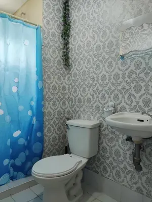 a bathroom with a toilet and a sink at Near Manila Airport, MAILZ HOMEZ COZY Studio Condo, Full Kitchen, Swimming Pool, WIFI, 11P in Manila