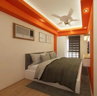 a bedroom with a bed and a ceiling fan at Near Manila Airport, MAILZ HOMEZ COZY Hotel Style Studio Condo, Avida Towers Sucat, Full Kitchen, Swimming Pool, WIFI, 5G in Manila
