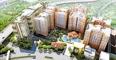 an overhead view of a city with tall buildings at Near Manila Airport, COZY 1 Bedroom Condo, Full Kitchen, Swimming Pool, WIFI, 10K in Manila