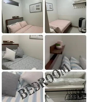 a collage of four pictures of a bedroom at Cozy Private Condo at Shore 3 near MOA in Manila