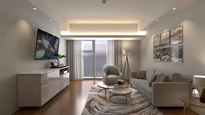 a living room with a couch and a table at Oakwood Makati Avenue in Manila