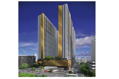 a rendering of two tall buildings in a city at Bohemian 1-BR Condo in Mandaluyong in Manila