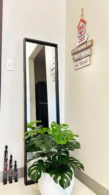 a mirror and a plant in front of a mirror at Uptown Parksuites Tower Two - BGC Taguig, Manila in Manila