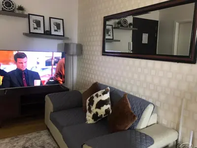 a living room with a couch and a flat screen tv at Simple Yet Lovely 2BR Unit in Acqua Private Residences in Manila