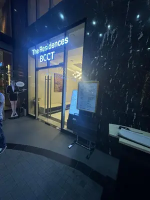 a store window with a sign that reads theresbestos belt at Cozy 1 Studio Room - The Residences BGC Taguig in Manila