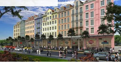 a rendering of a street with a large building at Holland Park Condominium in Jalang