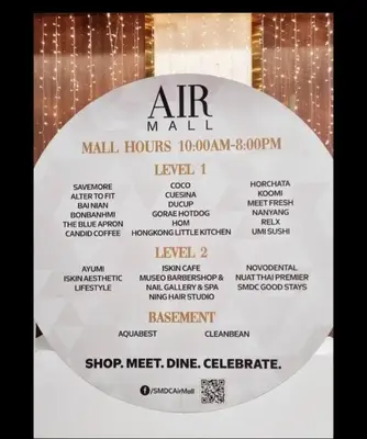 a sign for an air max menu in a store at Sun and Moon D'wood air residences makati in Manila