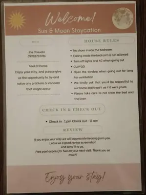 a menu for the moon sleepover restaurant at Sun and Moon D'wood air residences makati in Manila
