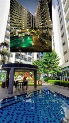 a collage of photos of a swimming pool in a city at CA Staycation in Manila