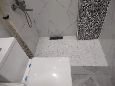 a bathroom with a white toilet and a shower at Bellas Apartment u1 in Manila