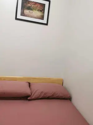 a bed with two pink pillows and a picture on the wall at Mao shore 3 residence tower 2 in Manila