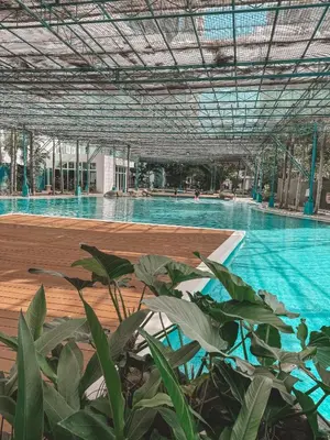 an empty swimming pool with plants in front of it at Mayas Home in Pasig Aesthetic and Cozy with Pool access and Netflix in Manila