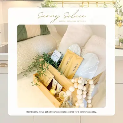 a basket filled with ingredients for a complimentary spa experience at Sunny Solace a Homey Condo in Filinvest Alabang in Manila