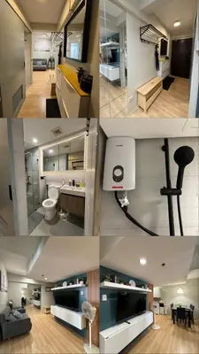 a collage of photos of a bathroom and a living room at 153 Urban Escape in Manila