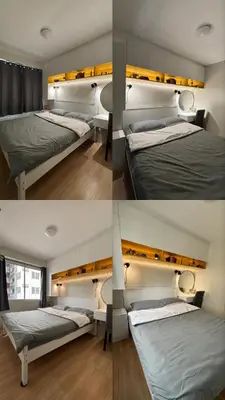 three different views of a bedroom with two beds at 153 Urban Escape in Manila