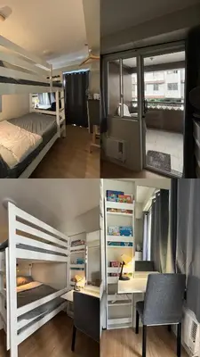 a collage of three pictures of a room with bunk beds at 153 Urban Escape in Manila