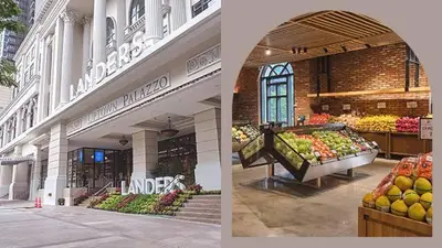 two pictures of a grocery store with fruits and vegetables at LUXESTAYSMNL Parisian Charm 1BR Suite Pool Gym 400MBPS WiFi Netflix Amazing City View in Manila