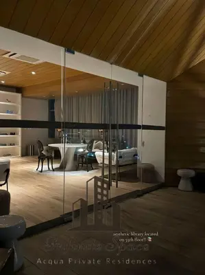 a rendering of a living room with glass walls at Infinite Space at Acqua Private Residences - Iguazu Tower in Manila