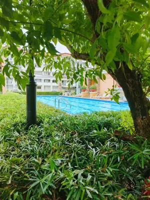 a swimming pool with a tree in the foreground at Your Comfort Zone Staycation1 in Manila