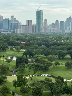 a view of a park with a city in the background at Minimalist Luxury Spacious 1 Bedroom in Burgos Circle in Manila