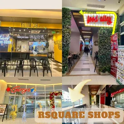 a collage of four pictures of a restaurant at Nordic Rsquare Manila - with Pool Access in Manila
