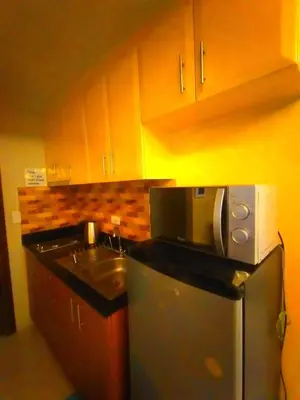 a kitchen with a sink and a microwave at ONE PALM TREE VILLAS-Hyuna Place, Acros NAIA T3 in Manila