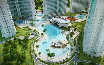 an aerial view of a swimming pool in a resort at AZURE Urban Resort Residences Paranaque City in Manila