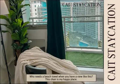 a magazine cover with a bed in a room with a window at Azure Parañaque - 2br Beach View 18th Floor in Manila