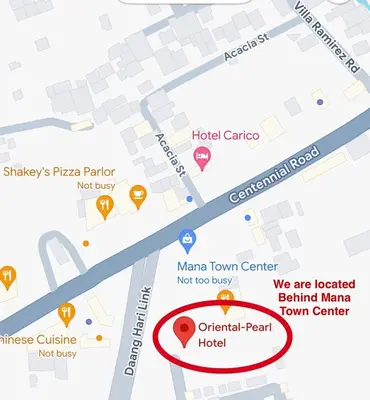 a map showing the location of a hotel at Centennial Inn in Kawit