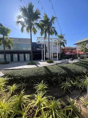 a shopping center with palm trees and a building at Levels Executive Residences in Manila