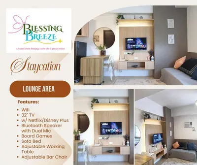 a collage of three pictures of a living room at Covent Garden South Residences in Manila