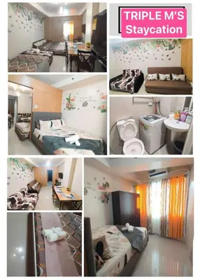 a collage of pictures of a hotel room with beds at Staycation In front of Mall of Asia Triple M in Manila
