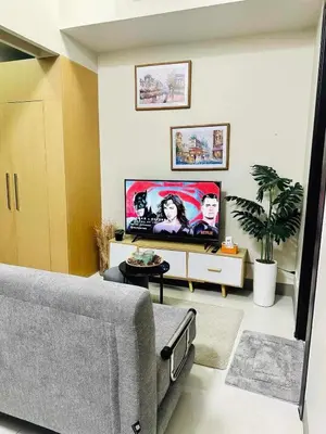 a living room with a couch and a flat screen tv at Taguig Parksuit 1BGC in Manila